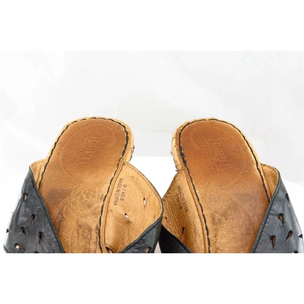 Born Sz 9‎ M Black Slide Leather Women Sandals